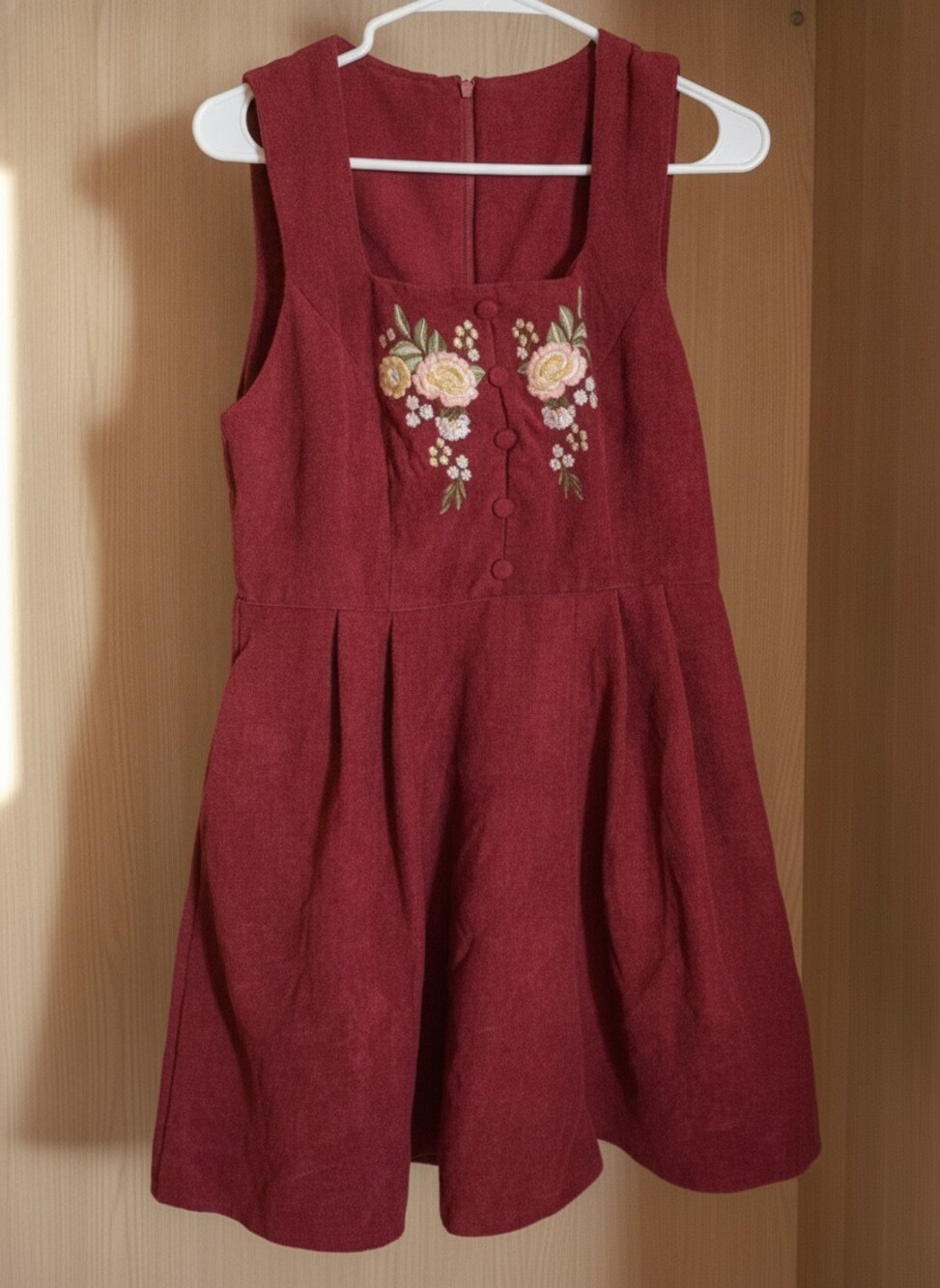SHEIN Burgundy Corduroy Floral Jumper Dress L NWOT